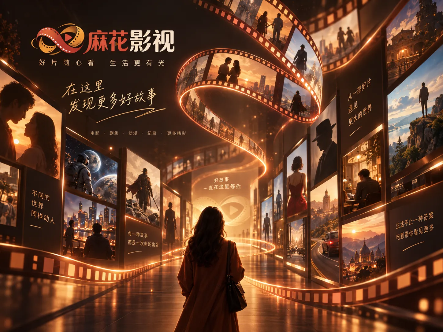 电影放映与观看场景的艺术配图